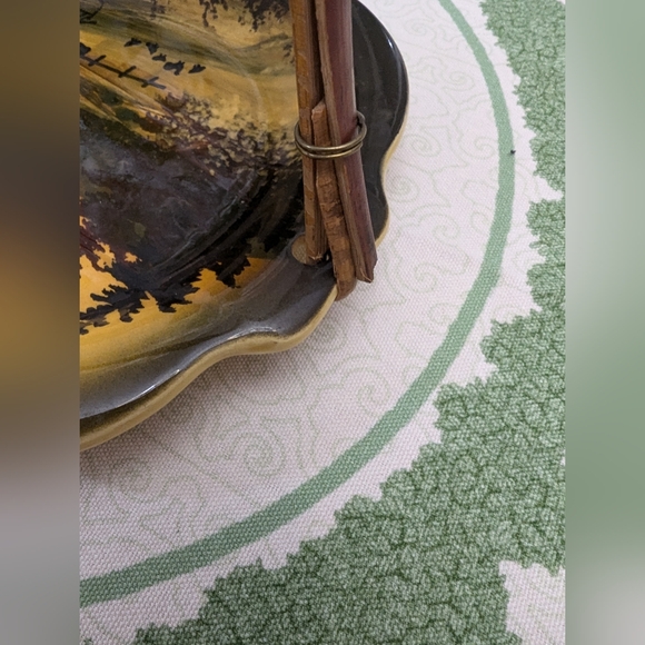 Vintage Hand painted in Germany serving plate with rattan handle. EUC . Cottage. - Picture 3 of 5